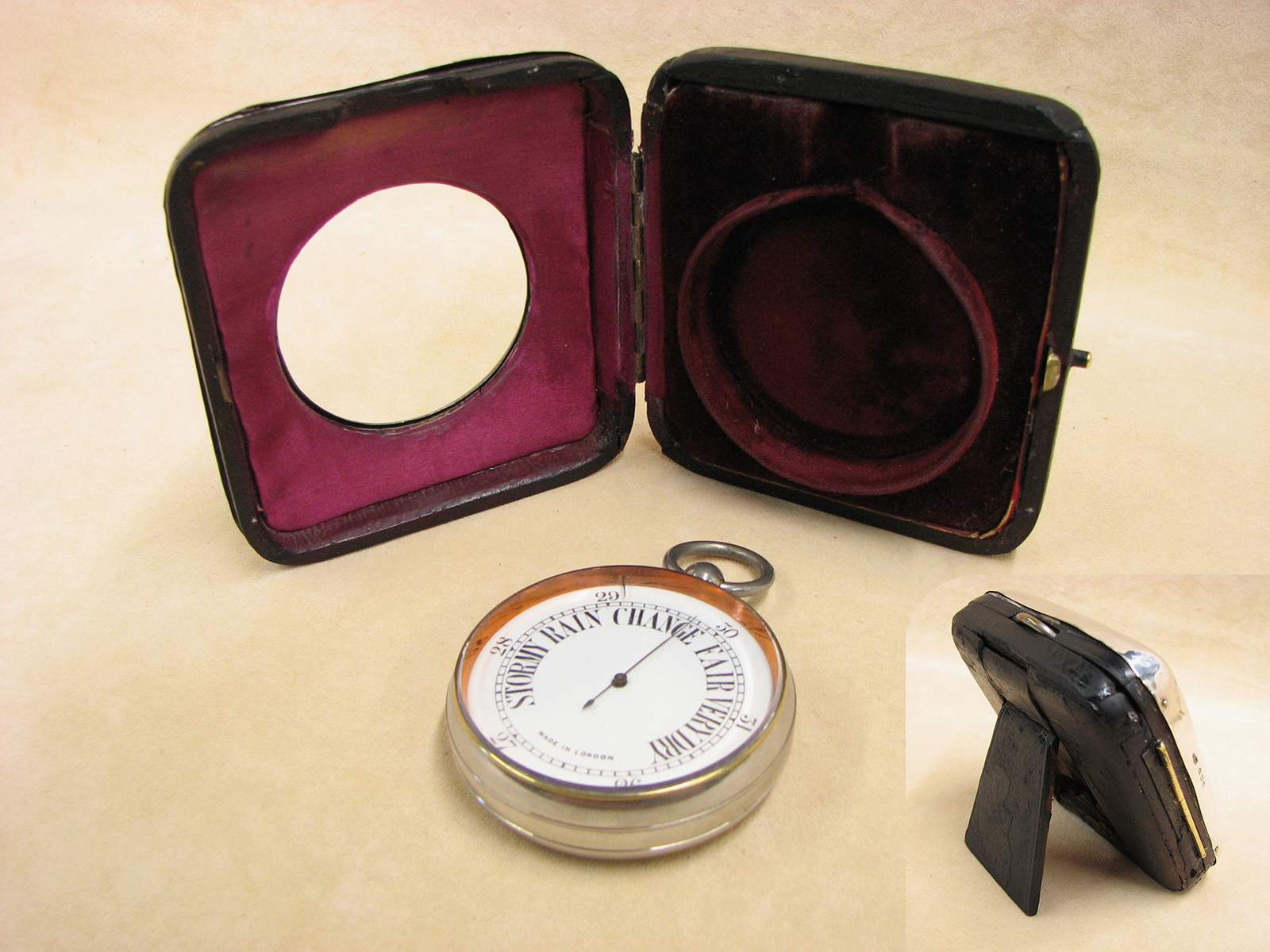 Early 1900's Goliath pocket barometer in Birmingham hallmarked silver display case'